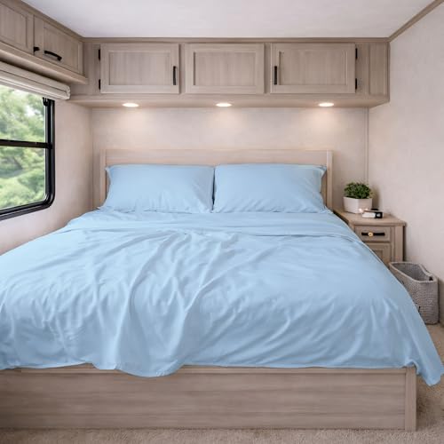 KRISHNA Premium Rv Sheet Set 42"x80" Inch Truck Size, 100% Microfiber Soft, Breathable, Bed Sheets for Campers, Motorhomes & Travel Trailers Fits Mattresses up to 8" Deep, Light Blue Solid - color: Light Blue, size: RV Bunk - 42” x 80”
