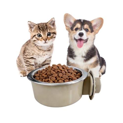 2Pcs Pets Lightweight Stainless Steel Bowl,Removable Stainless Steel Pet Hanging Food Water Feeder Bowl for Puppy Dog Cat Rabbit Ferret Bird Gunea Pigs (Large) - size: Large