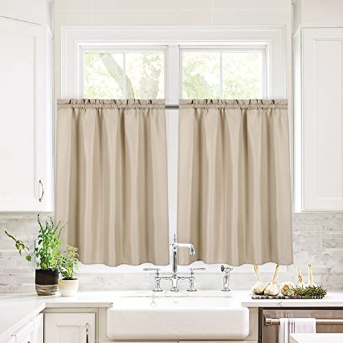 Valea Home Waffle Weave Textured Bathroom Window Curtains Water Repellent Short Curtains Window Covering Half Window Curtains Kitchen Tiers, Taupe, 36 x 36 inches, Set of 2 - color: Taupe, size: 36"W x 36"L (Pack of 2)