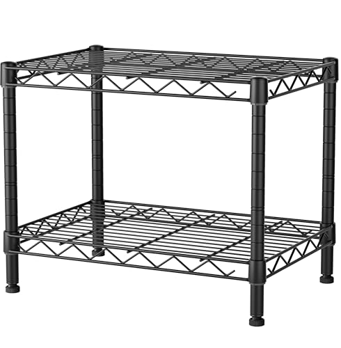SINGAYE 2 Small Wire Shelves Kitchen Pantry Close Home Organizers and Storage Bathroom Shelf Laundry Room Organization Adjustable Book Metal Garage Shelving Unit - color: Black, size: 2-Tier 11.8"D X 17.3"W X 12.2"H