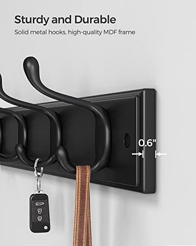 SONGMICS Wall-Mounted Coat Rack, Hook Rack, 4 Dual Metal Hooks, for Coats, Bags, Keys, in The Entryway, Bedroom, Living Room, Black ULHR023B01 - color: Black, size: 1 Pack-4 Hooks