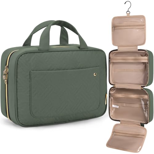 BAGSMART Toiletry Bag Travel Bag with Hanging Hook, Water-resistant Makeup Cosmetic Bag Travel Organizer for Accessories, Shampoo, Full-size Container, Toiletries (Hazy Green, Large) - color: Hazy Green, size: Large