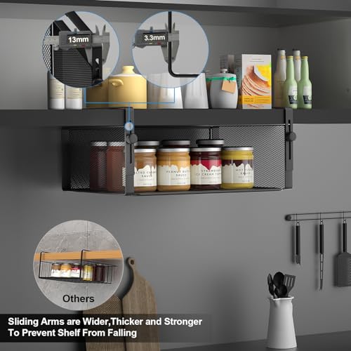 AmonHouseware 2Pack Under Shelf Basket Organizer,Adjustable Hanging Holder for Cabinet Pantry Kitchen Cupboard Desk Counter Bookshelf Organization Add-on Space Saver Heavy Duty Slide-in (Black, Large) - color: Black