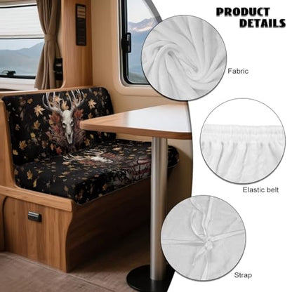 Deer Skull Maple Leaf Print 2 Pcs RV Dinette Cushion Covers Thickened Camper Seat Covers Dinette Booth Stretch Loveseat Sofa Chair Cover Furniture Protector for RV Camper Car Bench - color: Deer Skull Maple Leaf