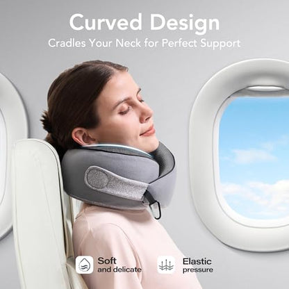 KPNEOL Travel Pillow, 100% Pure Memory Foam Travel Neck Pillow Airplane Neck Support Ergonomic Design for Traveling Suitable for Airplanes,Offices-Grey-Large Size