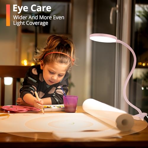 iFalarila Reading Light with Remote, LED Desk Lamp Clip on [1H Timer & Nightlight] RA>95 Dimmable Flexible Gooseneck, Reading Lamp with Clamp for Table - 4.7'' (Adapter Included) - style: 4.7'' Pink