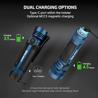 OLIGHT Seeker 4 Pro Rechargeable Flashlights, 4600 Lumens High Powerful Bright Light with USB C Holster, Waterproof IPX8 for Emergencies, Camping, Searching (Midnight Blue Cool White) - color: Midnight Blue