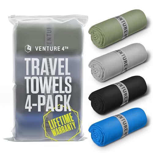 VENTURE 4TH - 4pcs Quick Dry Towels. Microfiber Travel Towels Ideal for Camping, Hiking, Backpacking, Gym. Lightweight & Fast Drying Travel Towels for Body. Compact & Easy to Pack - 4 Pack Medium - color: 4-pack Multicolor, size: 40.00" x 21.00"