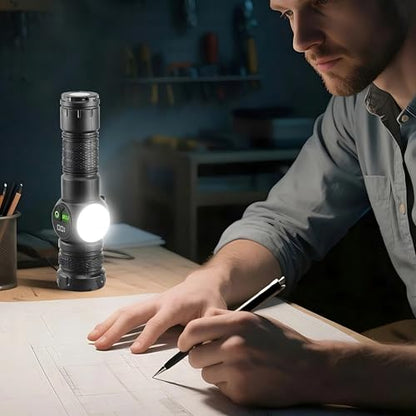 Rechargeable Flashlights High Lumens, LED Flashlight with Sidelight, 5 Modes & Zoom, USB-C Charging with LCD Display, Magnetic, Waterproof, Handheld Flashlights for Home Camping Emergency - color: Black-1 Pack
