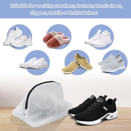 Tenn Well Shoe Washing Machine Bags, 3PCS Mesh Laundry Bags for Shoes, Sneakers, Trainers, Tennis Shoes, Slippers, Fit up to Men’s Size 12 - color: White, size: 8.7"x8.7"x15"