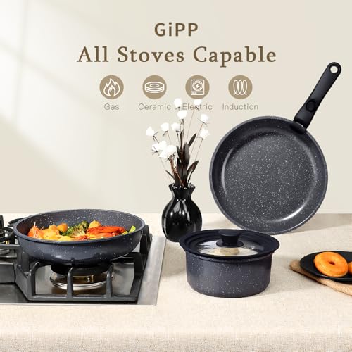 GiPP Ceramic Pots and Pans Set Non Stick, Nonstick Detachable Handle Cookware Sets, Healthy Non Toxic PFAS PFOA & PTFE Free, Dishwasher ＆Oven Safe, Induction Kitchen Pot and Pan, 8 Piece Grey - color: Dark Gray, size: 0802