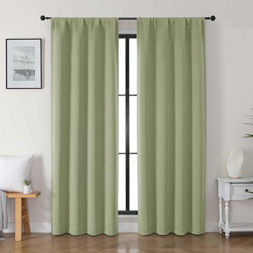 Gwine Sage Green Blackout Curtains for Bedroom 84 inches Long 2 Panels Set, Solid Noise Reducing Thermal Insulated Blackout Curtains for Living Room with Rod Pocket, Each 40" Wx84 L - color: Sage Green, size: 40"W x 84"L (Pack of 2)