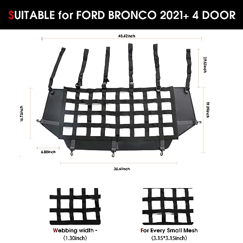 sukemichi Dog Car Barrier for Bronco, Dog Barrier Car Net Mesh Divider Restraint Trunk Cargo Area for 2021-2025 2026 Ford Bronco Accessories 4 Door, Suitable for Medium, Large Pets, Black