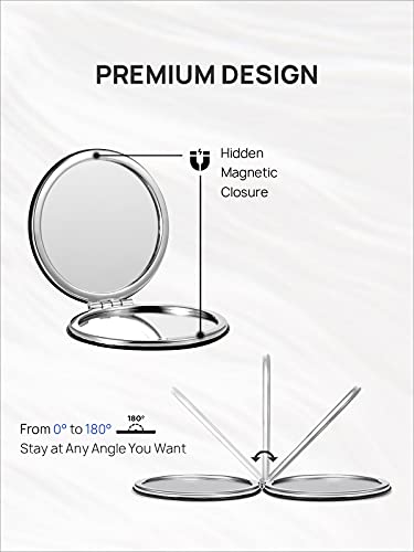 OMIRO 1X/10X Magnifying Compact Mirror with PU Leather, Ultra-Portable for Purses and Travel, Round Black - color: Black