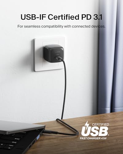 Belkin 45 Watt USB C Charger Block (2 Pack), USB-C Cable Included, PD3.1 PPS Fast Charging, Samsung Galaxy S26, S25, Apple iPhone 17, Air, Pro, Pro Max, Google Pixel 10, Nintendo Switch, etc - Black - color: Black, style: Two Pack + 2 USB-C Cables