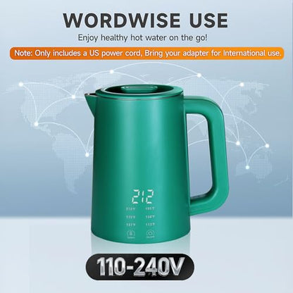650ml Small Portable Travel Electric Kettle Little Hot Water Boiler | 6 Temperature Control,800W Dual Voltage 110-240V,304 Stainless Steel,12H Keep Warm
