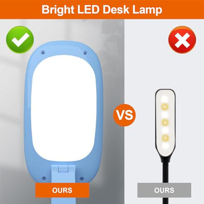 Akejrym LED Desk Lamp for Office & Home, Battery Operated, Foldable & Portable Light, 2-Fold Bracket, 3 Brightness Dimmable, Wireless Reading Lamp (Blue) - color: Blue