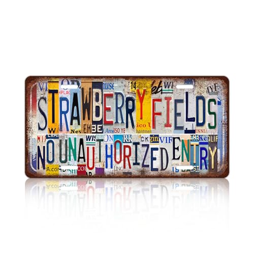 Vintage License Plate Wall Decor Strawberry Fields No Unauthorized Entry Metal Tin Sign For Bar Home 12 x 6 Inches - color: Plate-311