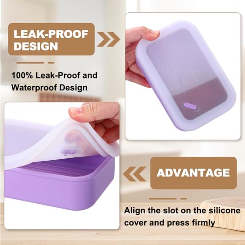 PATIKIL Leakproof Travel Soap Case, Silicone Travel Soap Container with Draining Layer Portable Bar Soap Holder for Bathroom Camping Gym, Translucent Purple - color: Translucent Purple