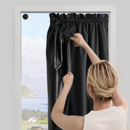 NICETOWN 100% Black Out Curtains 96 inches Long for Living Room, Thermal Insulated Blackout Portable Blinds Lightweight Easy to Catch & Install Drapes with Suction Cups, 1 Panel, W52 x L96 - color: Black, size: 52"W x 96"L (Pack of 1)