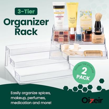 Oizeir Clear Spice Rack (2-Pack) - 3-Tier Acrylic Organizer for Cabinet - Deep Spice Shelf - 10.4 x 9.6 x 4 Inches - Holds Seasoning and Condiments - size: 2-Pack