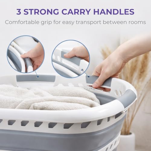 Laundry 360 Collapsible Laundry Basket 40L | Portable | Space Saver Storage | Hold 2 Loads | Store Under the Bed or Closet | Good for Kids | Dorm | Bedroom | Large | White/Grey - size: 1 Pack White 40L