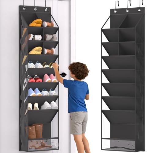 Over the Door Shoe Organizer, Hanging Shoe Rack for Closet with 16-20 Pairs Capacity, Foldable Storage for Shoes, Boots, Sneakers, for Dorm Room, Apartment, Small Spaces（Black - color: Black, size: 16-20 Pairs-Over The Door