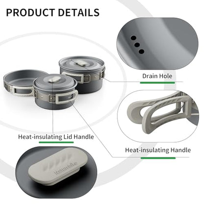Naturehike Camping Cookware Set Mess Kit for Backpacking Gear, Camp Cooking Set, Camping Pots and Pans Set for Outdoor Backpacking Camping Hiking Picnic - color: 1.7L pot+7'' frying pan+1L pot
