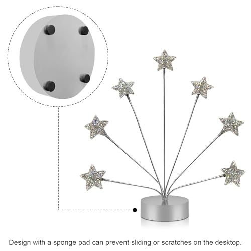 7-Branch Family Desktop Photo Tree Holder Clip Round Base, Card Picture and Memo Desk Frame Display Stand for Wedding Party Christmas Photo Clip Holder Table Numbers (Stars)