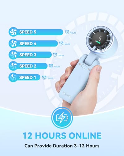 PlayHot Portable Handheld Turbo Fan, 5-Speed Personal Fan, USB-C Rechargeable Fan Up to 12 Hours, 3 IN 1 Hand Fan with Air Turbo Tech Cooling, Travel Fan for Cruise, Beach, Gifts for Women (Blue) - color: Blue