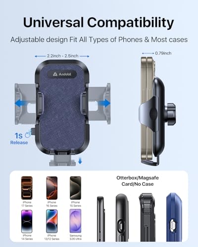 andobil 2026 Upgraded Car Phone Holder Mount for Vent, Military Sturdy Metal Clip Air Vent Phone Holder for Your Car Easy Used Cell Phone Car Mount, Blue - color: Blue