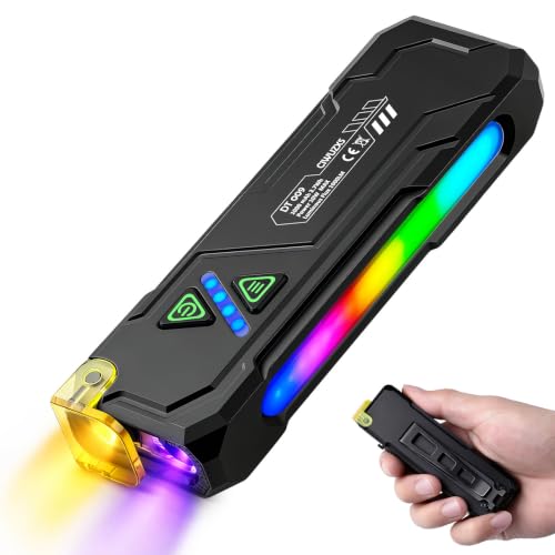 EDC Rechargeable Flat Flashlight 1000 Lumens White LED/UV/RGB Ambient Signaling Flashlights, Magnetic Clip on Pocket Light for Outdoors, Emergency, Working (1, Black, Compact) - color: Black
