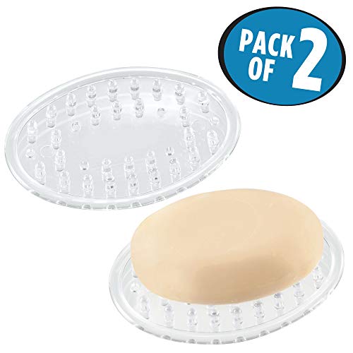 iDesign Plastic Soap Saver, Holder Tray for Bathroom Counter, Shower, Kitchen, 0.5" x 2.25" x 3.25", Set of 2, Clear