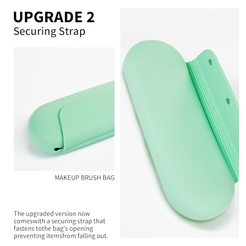 AGIKET Silicone Makeup Brush Holder Travel Cosmetic Bag：Soft Portable Cosmetic Face Brushes Holder with Upgrade Anti-Fall Out Magnetic Closure, Large Travel Makeup Brush Case - Green - color: Green, style: Brush Holder