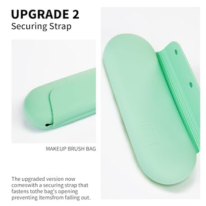 AGIKET Silicone Makeup Brush Holder Travel Cosmetic Bag：Soft Portable Cosmetic Face Brushes Holder with Upgrade Anti-Fall Out Magnetic Closure, Large Travel Makeup Brush Case - Green - color: Green, style: Brush Holder
