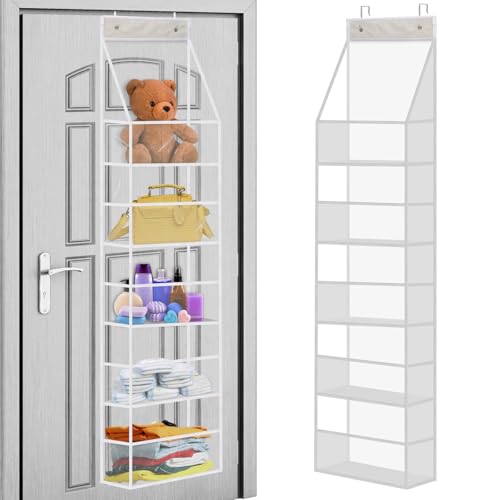 Ultra Sturdy 5-Shelf Over The Door Hanging Pantry Organizer with Clear Plastic Pockets - Large Capacity Room Organizer for Closet, Bedroom, Nursery, Bathroom & Sundries (28lb Load) - color: White
