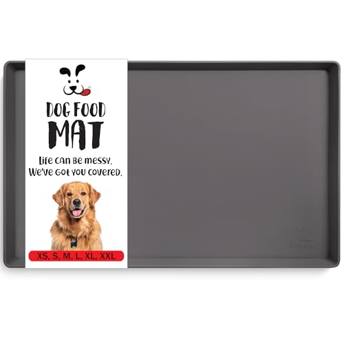 DogBuddy Dog Food Mat – Waterproof Dog Bowl Mat for Food and Water, Silicone Pet Feeding Mats For Floors, Non-Slip Placemat with High Edges For Dogs Bowls, Puppy Essentials (XL: 28" x 18", Shadow) - color: Shadow, size: 28"L x 18"W