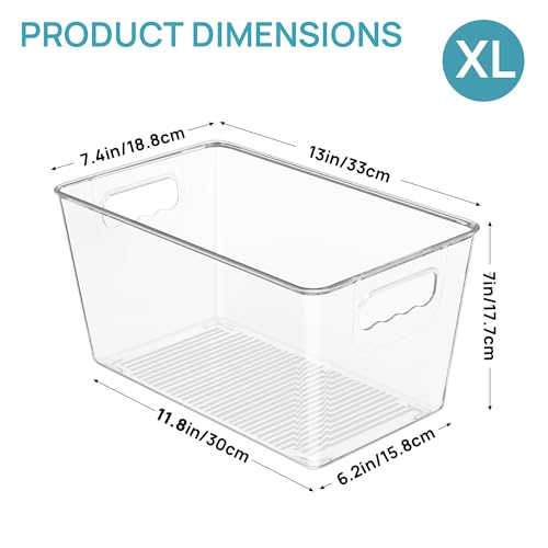 Vtopmart 6 Pack Clear Plastic Storage Bins, Pantry Organizer Containers with Handle for Refrigerator, Fridge, Cabinet, Kitchen, Countertops, Cupboard, Home Organization and Storage, XL - size: 6 XL