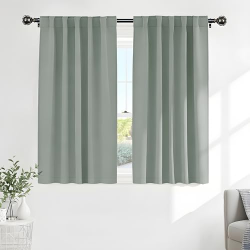 PONY DANCE Sage Green Blackout Curtains, Solid Back Tab Thermal Insulated Light Blocking Drapes for Kitchen/Bathroom Window, Short Small Drapes for RV Camper, 42 W x 45 L, 2 Panels - color: Sage Green, size: 42"W x 45"L (Pack of 2)