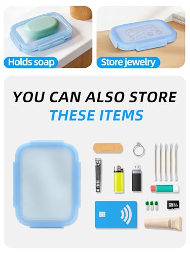 Silicone Compact Leakproof Travel Soap Case (Blue) | Soap Holder Travel with Drainage Layer, Portable Bar Soap Holder for Gym, Camping & Bathroom, Soap Box Container Toiletries - color: Blue
