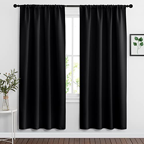 RYB HOME Blackout Curtains for Bedroom Living Room 63 inches Long, Thermal Insulated Privacy Rod Pocket Drapes for Nursery Office Home Theater, Width 34 by Length 63, Black, 2 Panels - color: Black, size: 34"W x 63"L (Pack of 2)