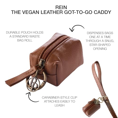 Rein - The Recycled Vegan Leather Pouch Durable Heavy Duty Bag Holder, Leash Attachment Made With Sustainable Materials, Custom Hardware for Small, Medium & Large Dogs, Chestnut Heather - color: Chestnut Heather, size: One Size