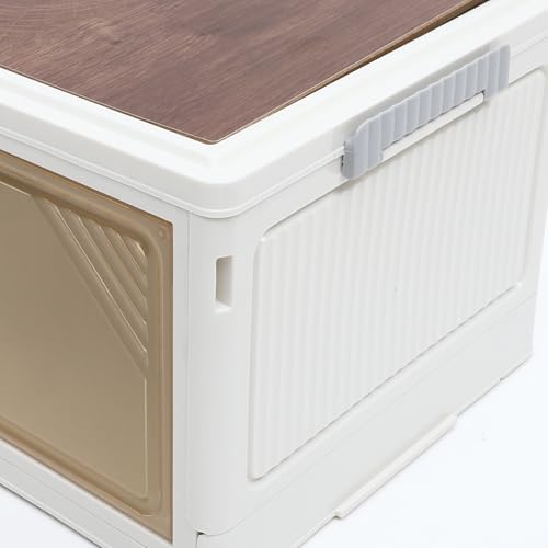 VICASKY Collapsible Camping Storage Box with Lid 25l Folding Lidded Storage Bin with Wooden Base Outdoor Car Trunk Organizer for Clothes and Gear