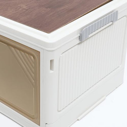 VICASKY Collapsible Camping Storage Box with Lid 25l Folding Lidded Storage Bin with Wooden Base Outdoor Car Trunk Organizer for Clothes and Gear