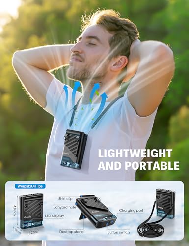 Grelife AI Portable Waist Fan Rechargeable,10000mAh LED Clip Fan,5 Speed 10000RPM 33ft/s Airflow,40H Runtime Hands-Free Neck Fan,Personal Wearable Cooling Fan for Outdoor,Camping,Jobsite,Travel(Black) - color: Black
