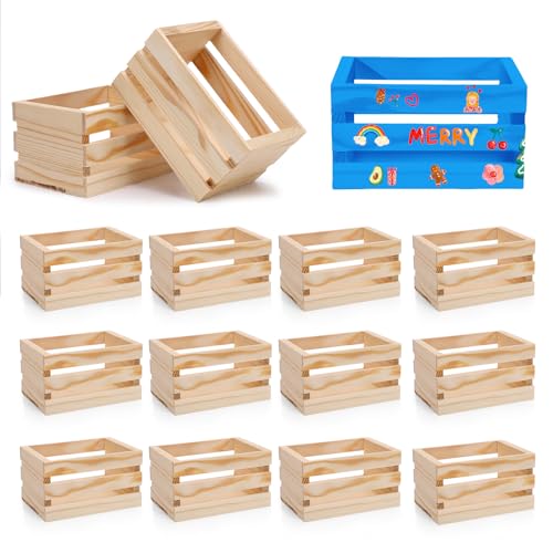 Ejoyous Small Decorative Wood Crates, 5in Vintage Pine Farmhouse Decorative DIY Wooden Storage Boxes for Storing Food Toys Jewelry Gift & House Wedding Party Decoration (12pcs) - size: 12pcs
