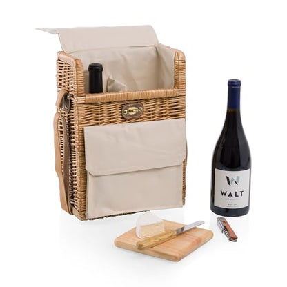 PICNIC TIME Corsica Wine and Cheese Picnic Basket - Tote Bag - Gift for Wine Lovers, (Beige Canvas), 12 x 7 x 17 (Pack of 2) - size: 9.75 x 6.5 x 13.75 (Pack of 2), style: Corsica Wine & Cheese Picnic Basket, 2-Bottle Wine Carrier