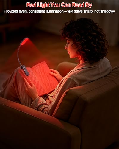 630nm Red Book Light for Reading at Night [1 Pack] - Zero Blue Light, Dimmable Reading Lights for Books in Bed, LED Book Lamp Clip on, Gift for Students Parents Nurse Studying Travel - size: Black-1 Pack