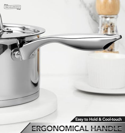 MICHELANGELO Stainless Steel Saucepan Set with Stainless Lids, Tri-Ply Bottom Sauce Pan with Lid, Sauce Pot Set 1QT & 2QT &3QT, Nonstick Saucepan, Dishwasher Safe - size: 1+2+3 QT