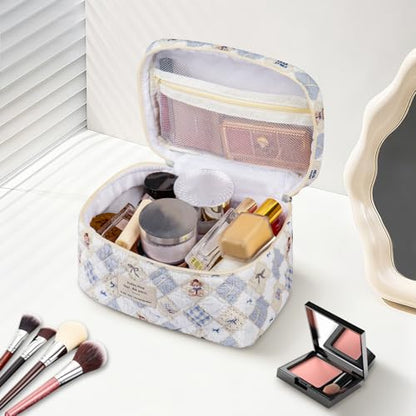 Gosect Large Makeup Bag, Cute Cosmetic Bag for Women Girls, Floral Coquette Aesthetic Toiletry Bag, Travel Make Up Organizer Bag (Check Bear) - color: 019Bear